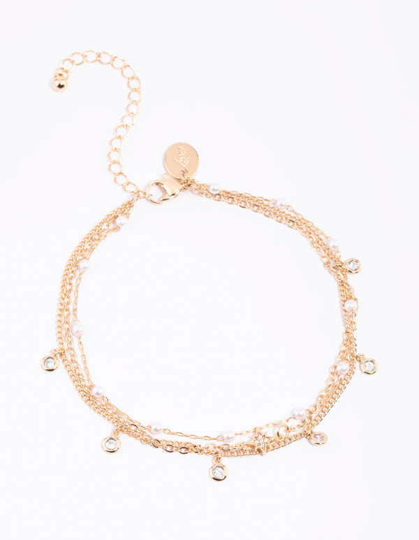 Gold Cubic Zirconia Pearl Anklet Pack