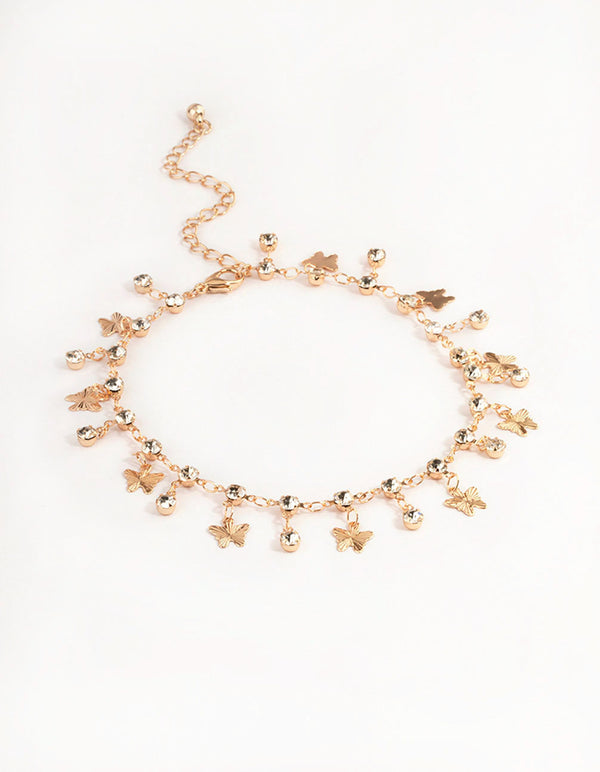 Gold Diamante Butterfly Statement Anklet