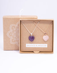 Mixed Metal Semi-Precious Heart Necklace Set - link has visual effect only