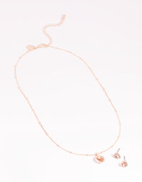 Rose Gold Heart Diamante Halo Necklace & Earrings Set - link has visual effect only