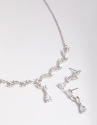 Silver Diamond Simulant Vine Necklace & Earrings Set - link has visual effect only