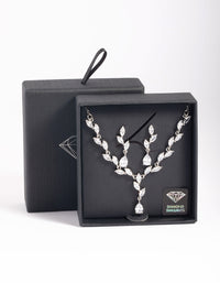 Silver Diamond Simulant Vine Necklace & Earrings Set - link has visual effect only