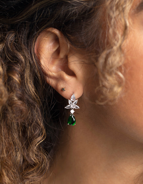 Diamond Simulant Emerald Teardrop Earrings