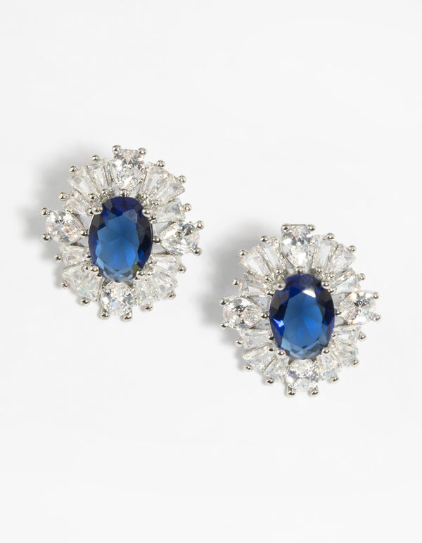 Diamond Simulant Sapphire Vintage Stud Earrings