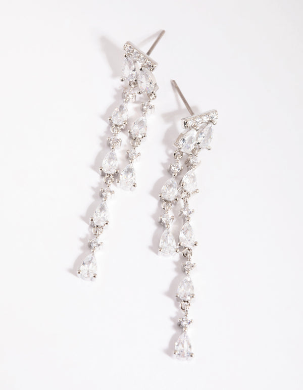 Diamond Simulant Asymmetrical Drop Earrings