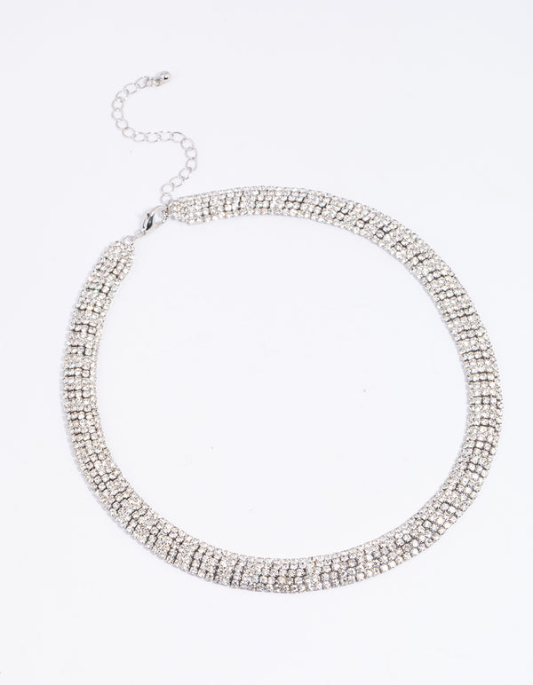 Rhodium Diamante Drop Necklace