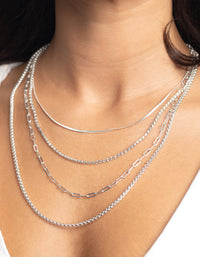 Silver Mixed Chain Layered Necklace - link has visual effect only