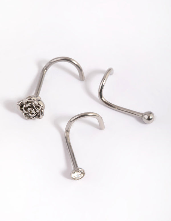 Surgical Steel Rose & Diamante Nose Studs