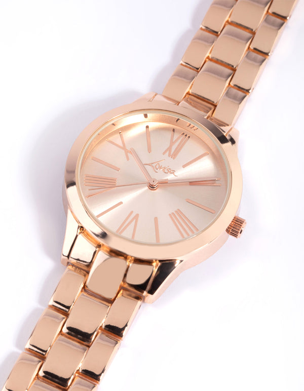 Rose Gold Roman Link Strap Watch