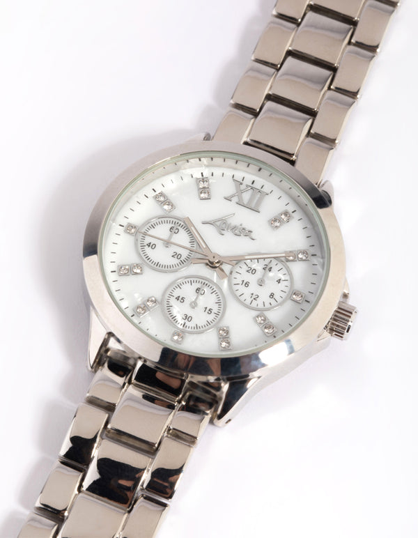 Silver Marble Diamante Watch