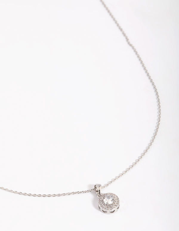 Silver Cubic Zirconia Halo Necklace