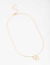 Gold Plated Freshwater Pearl & Rose Quartz Charm Necklace - link has visual effect only