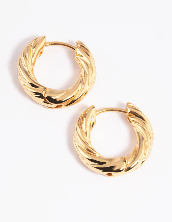 Gold Plated Twisted Huggie Hoop Earrings