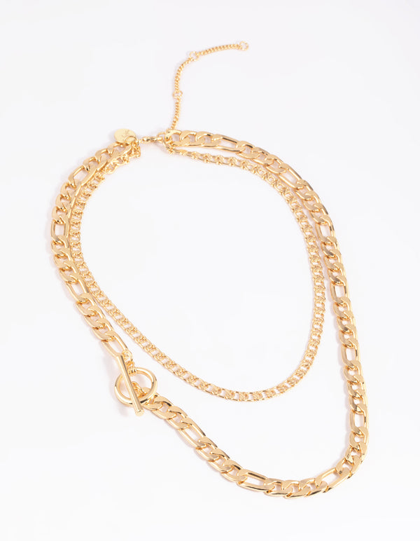 Gold Plated Fob Chain Layered Necklace