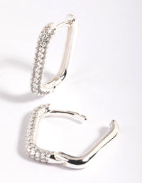 Silver Plated Brass  Cubic Zirconia Rectangular Hoop Earrings - link has visual effect only