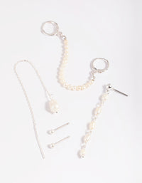 SIlver Plated Pearl Chain Earring Stack 6-Pack - link has visual effect only