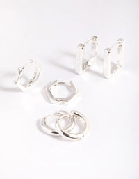 Silver Plated Brass  Hexagon Earring Stack 6-Pack - link has visual effect only