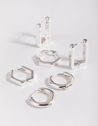 Silver Plated Brass  Hexagon Earring Stack 6-Pack - link has visual effect only