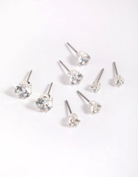 Silver Plated Brass  Cubic Zirconia Ascending Earring Stack 8-Pack - link has visual effect only