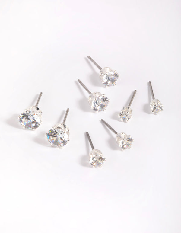 Silver Plated Brass  Cubic Zirconia Ascending Earring Stack 8-Pack