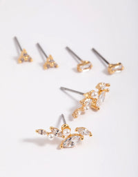 Gold Plated Brass Cubic Zirconia & Pearl Leaf Earring Stack 6-Pack - link has visual effect only