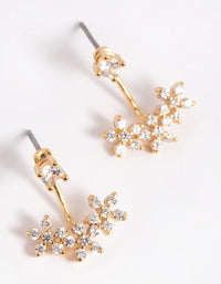 Gold Plated Brass Cubic Zirconia Flower Jacket Earrings - link has visual effect only