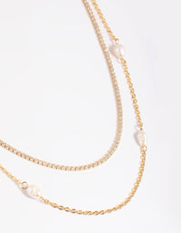 Gold Plated Pearl Layered Necklace - link has visual effect only