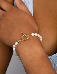 Gold Plated Brass Pearl Fob Bracelet - link has visual effect only