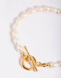 Gold Plated Brass Pearl Fob Bracelet - link has visual effect only