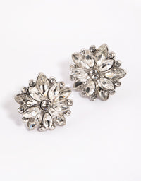 Rhodium Diamante Flower Stud Earrings - link has visual effect only