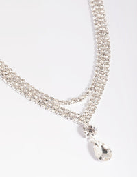 Silver Diamante Teardrop Layered Necklace - link has visual effect only