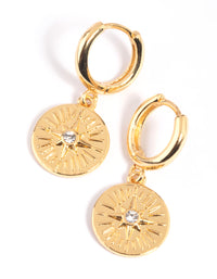 Gold Plated Celestial Huggie Hoop Earrings - link has visual effect only