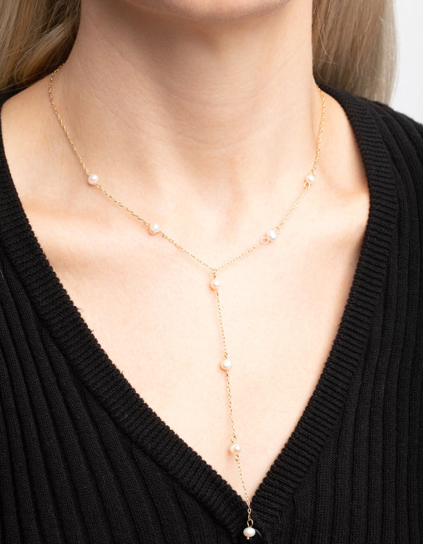 Gold Plated Freshwater Pearl Lariat Necklace Lovisa