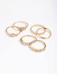 Gold Plated Diamante Pretty Ring Stack 5-Pack - link has visual effect only