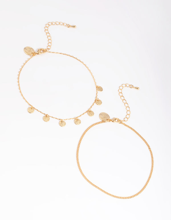 Gold Plated Molten Disc Anklet Set