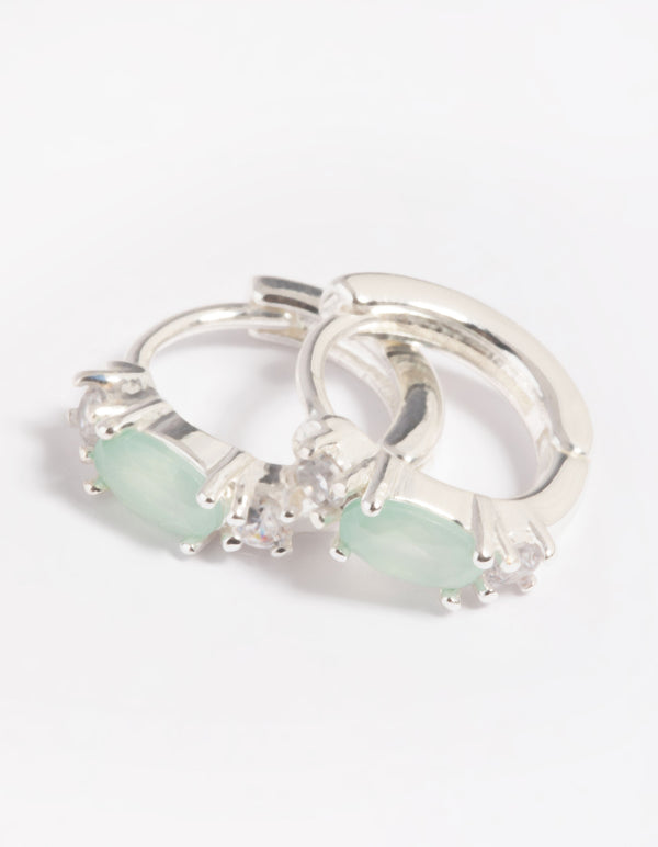 Green Amazonite & Diamante Huggie Hoop Earrings