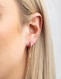 Gold Diamante Drape Chain Huggie Hoop Earrings - link has visual effect only