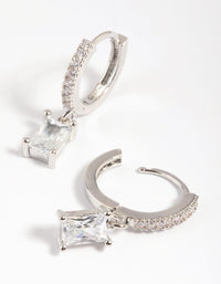 Rhodium Rectangular Cubic Zirconia Huggie Hoop Earrings - link has visual effect only