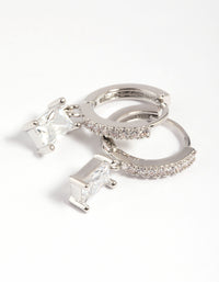 Rhodium Rectangular Cubic Zirconia Huggie Hoop Earrings - link has visual effect only