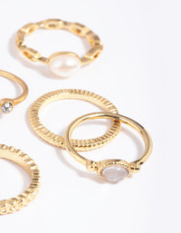 Gold Plated Pearl Pretty Ring Stack 5-Pack - link has visual effect only