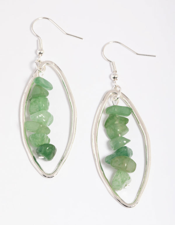 Green Adventurine Chip Oval Drop Earrings