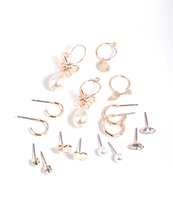 Rose Gold Butterfly Stud & Hoop Earring 8-Pack