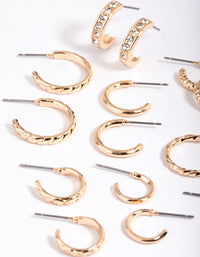 Gold Mixed Diamante Hoop Earring 8-Pack - link has visual effect only