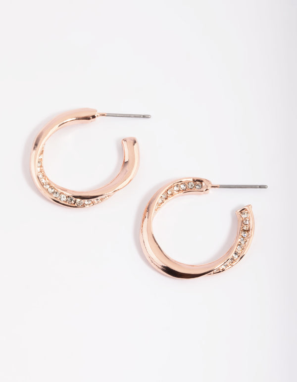 Rose Gold Diamante Twisted Hoop Earrings