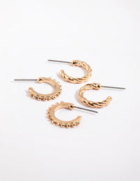 Gold Textured Huggie Hoop Earring Pack - link has visual effect only