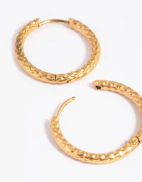 Waterproof Gold Plated Stainless Steel Textured Huggie Hoop Earrings - link has visual effect only