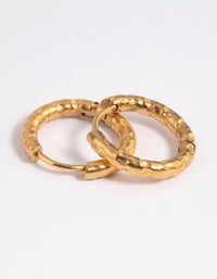 Waterproof Gold Plated Stainless Steel Molten Huggie Hoop Earrings - link has visual effect only