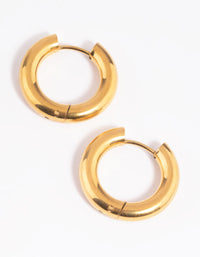 Waterproof Waterproof Gold Plated Stainless Steel Thick Huggie Hoop Earrings - link has visual effect only