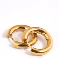 Waterproof Waterproof Gold Plated Stainless Steel Thick Huggie Hoop Earrings - link has visual effect only