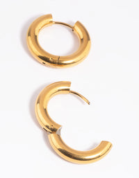 Waterproof Waterproof Gold Plated Stainless Steel Thick Huggie Hoop Earrings - link has visual effect only